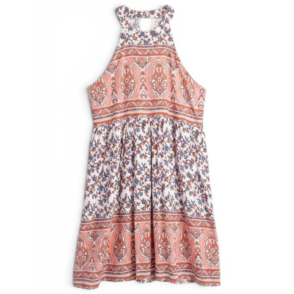 Magnolia Boutique Mini Dress Womens L Floral Halter Beach Sundress Boho Festival